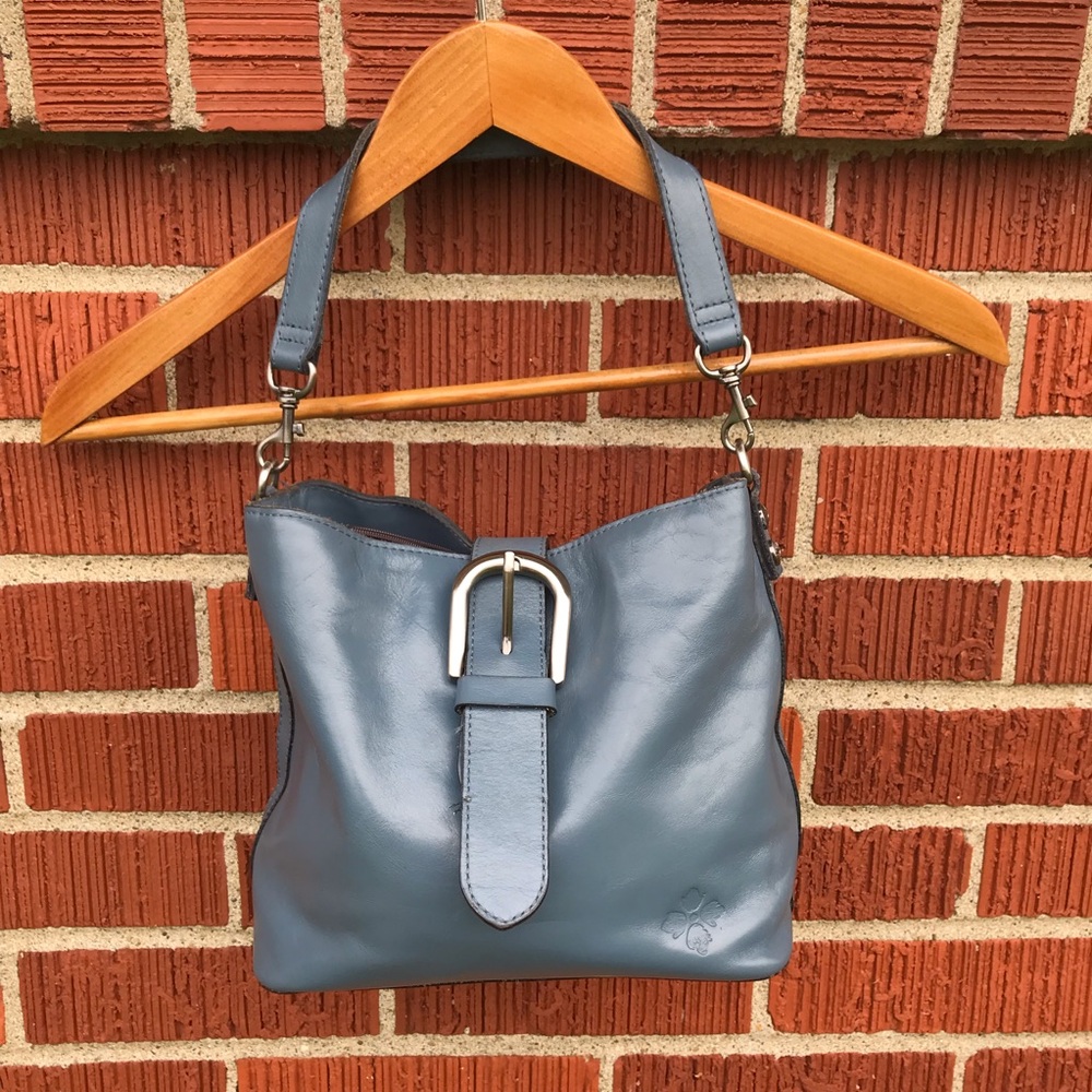 Patricia Nash Steel Blue Leather Shoulder Bag with Buckle